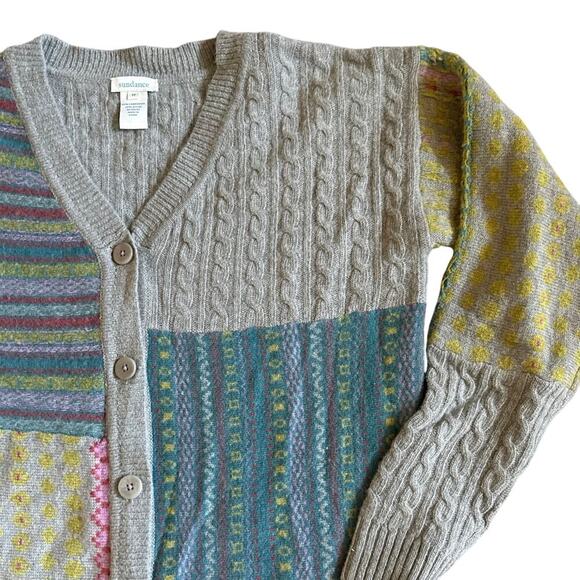 Women’s Sundance Sweater LambsWool Patchwork Duster Cardigan Boho Size Medium - Picture 4 of 5